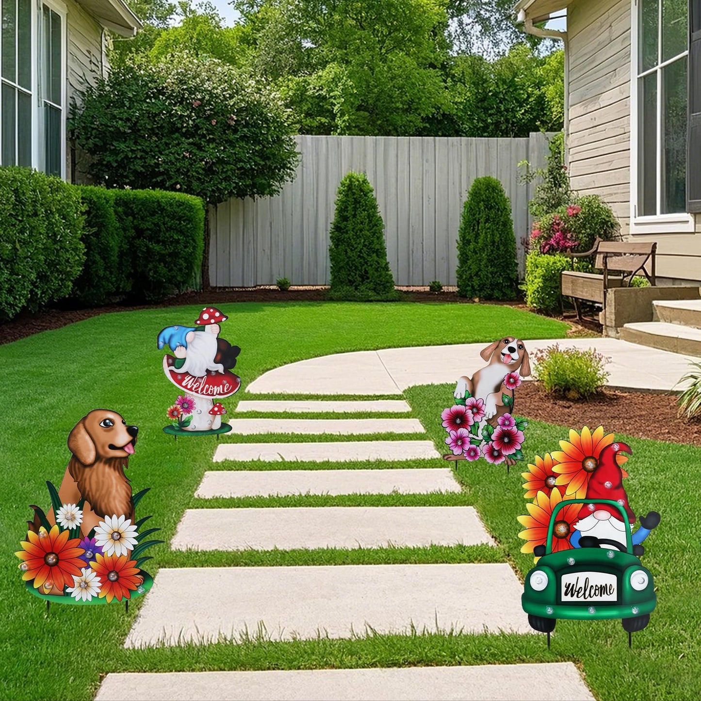 WONDER GARDEN Sunflower Yard Sign Decoration, 22.4" Metal Gnome Truck with LED Lighted, Outdoor Summer Garden Welcome Sign Stake, Outdoor Spring Truck Yard Decoration, Gift for Mom