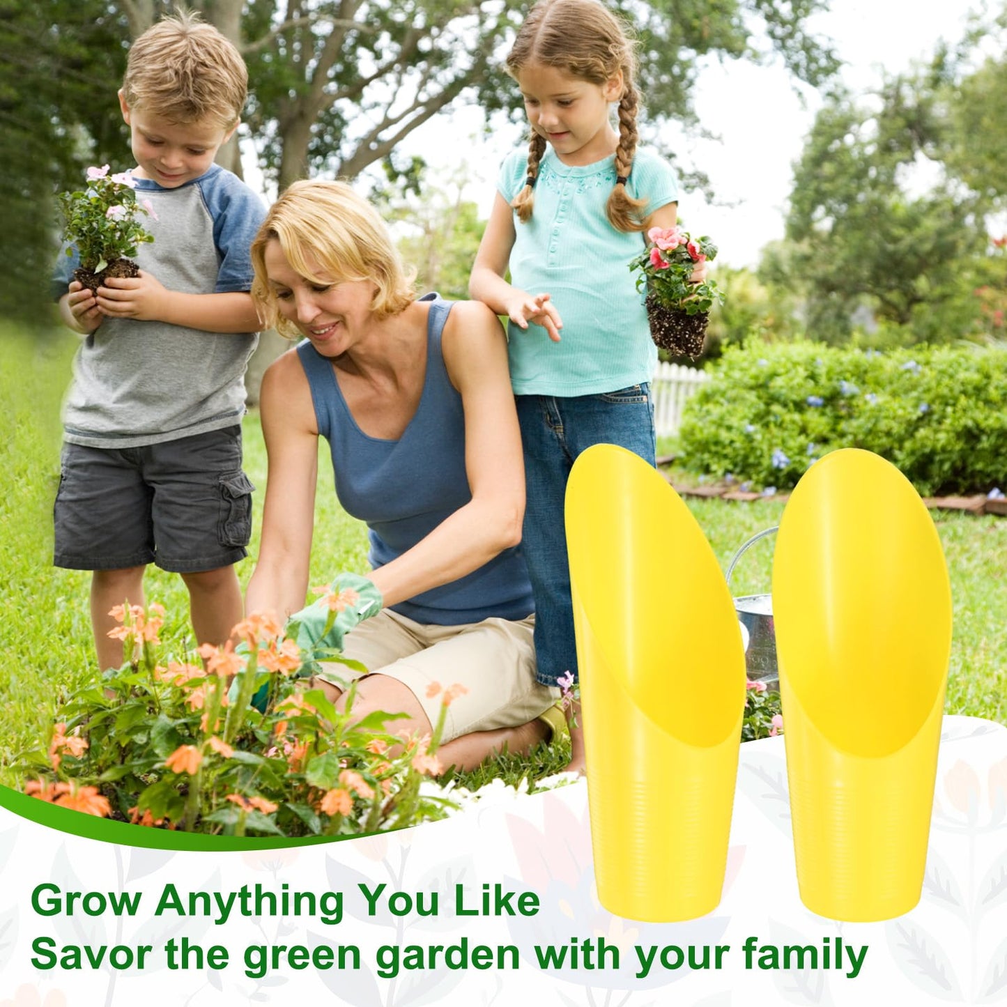 M METERXITY 18-Pack Bonsai Soil Scoops, Plastic Garden Soil Scoops Bucket Shovel Potting Scoopers for Transplanting/Flower Planting/Plant Succulent, Colorful Small Gardening Tools [Yellow]