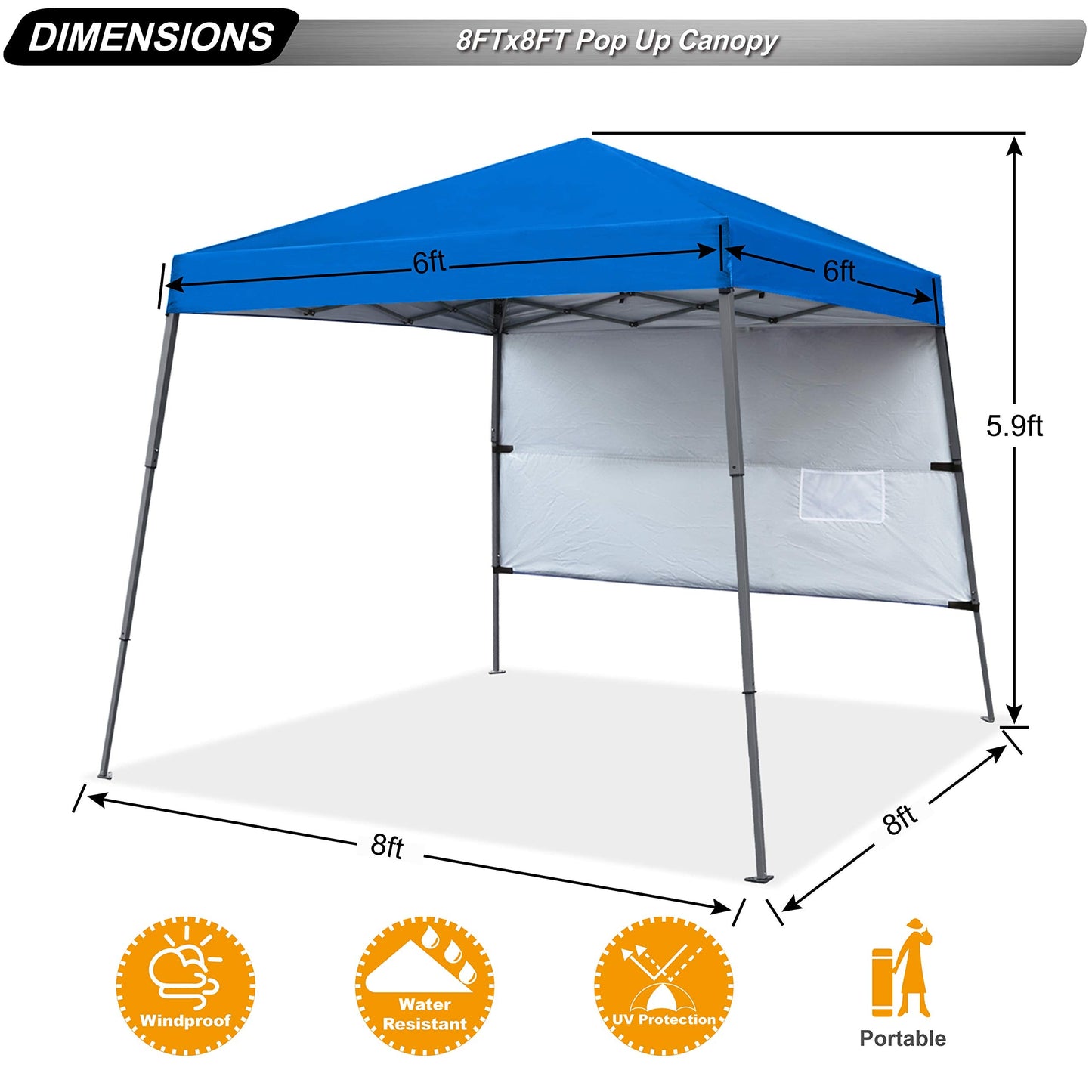 ABCCANOPY Stable Pop Up Beach Tent with Backpack Bag, 8 x 8 ft Base / 6 x 6 ft Top, Royal Blue