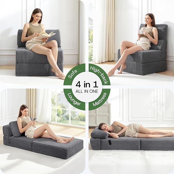 4-in-1 Folding Sofa Bed Convertible Boneless Sleeper Chair Couch Foldable