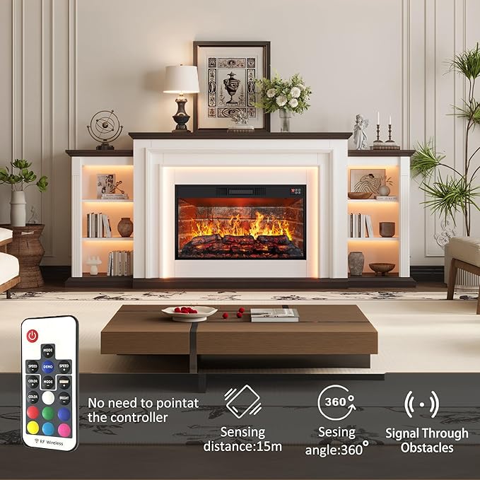 80" LED Lights Electric Fireplace