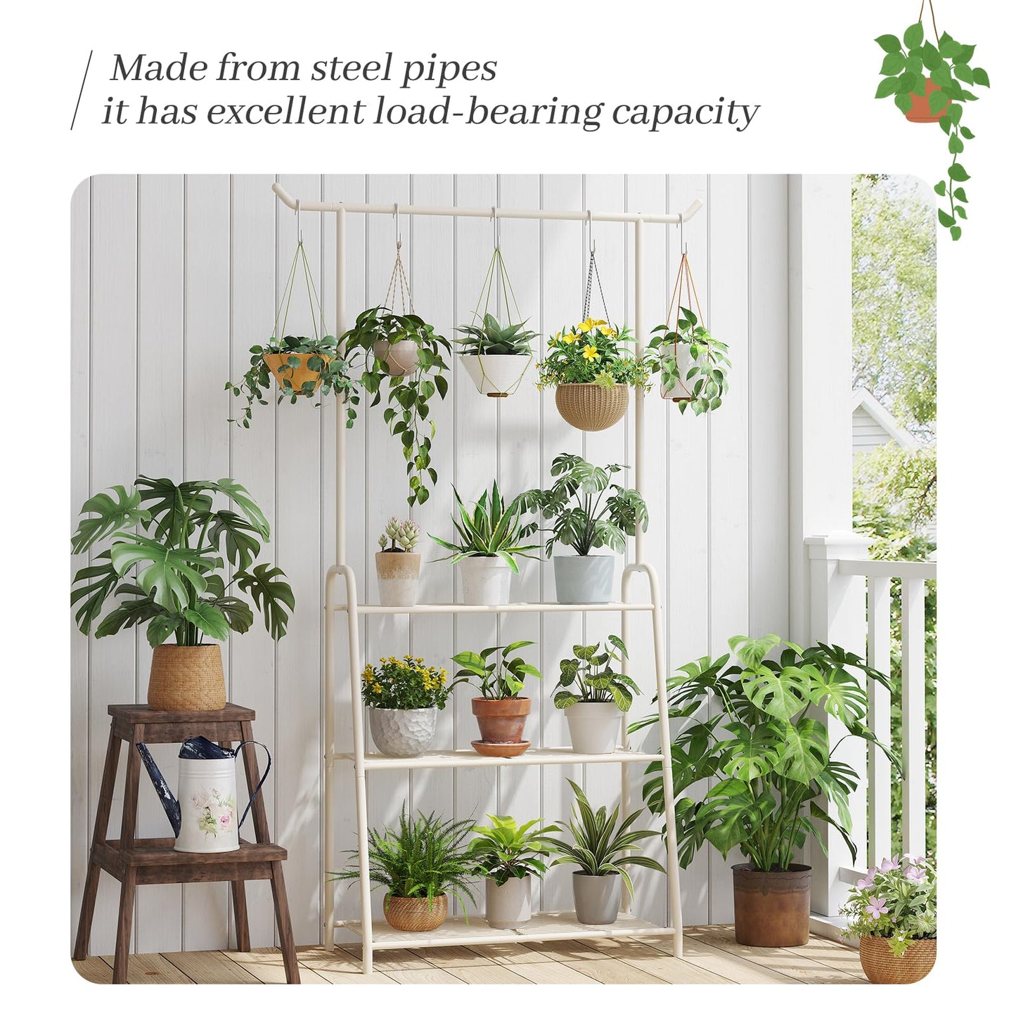 Kitsanery Plant Stand Indoor Outdoor,Metal Plant Stands for Multiple Plants,3 Tier Tall Hanging Plant Shelf,Large Heavy Duty Flower Holder Ladder Plant for Living Room, Patio, Balcony (White)