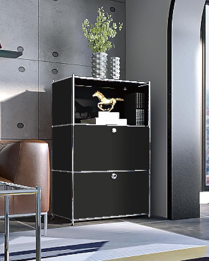 Metal Shelf with 2 Flap Doors, Large Capacity Cabinet, DIY Modern Home