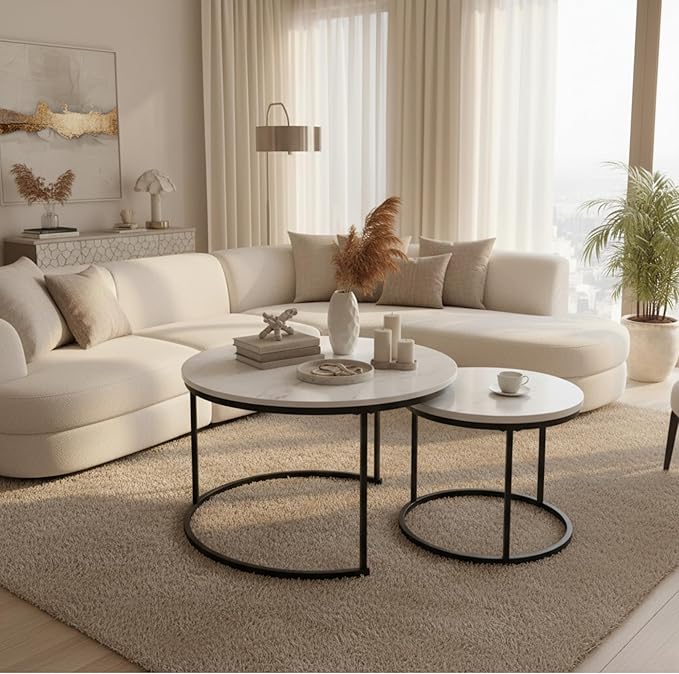 Homy Casa 27.6inch Round Coffee Table Set of 2, Modern Nesting Coffee Tables