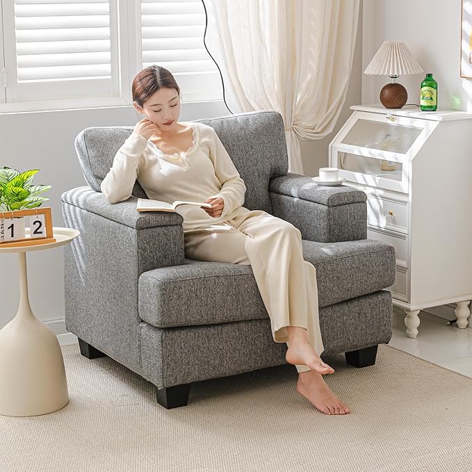 Oversized Accent Chair with Armrest Organizer, Comfy Living Room Chairs with
