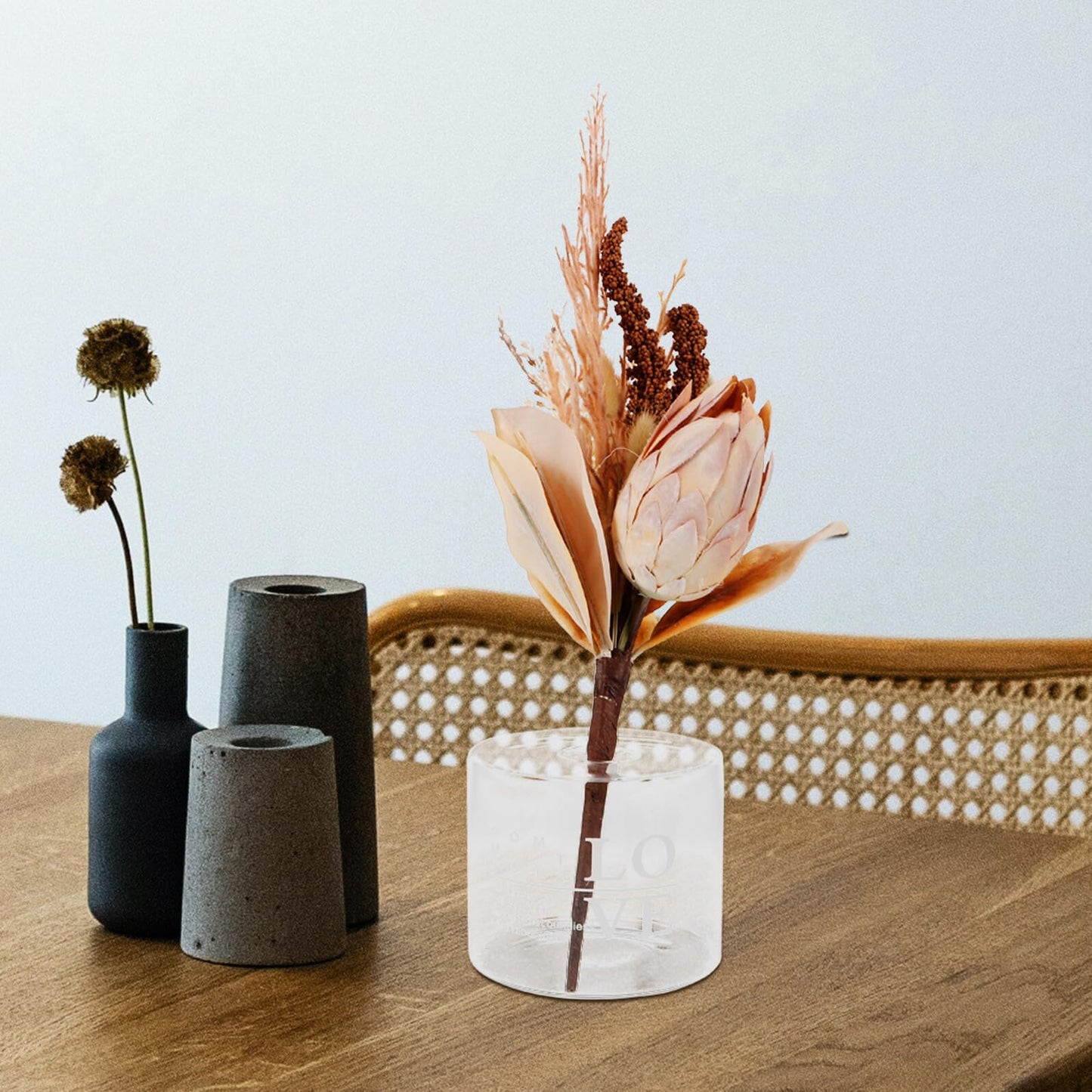 OSALADI Glass Hydroponic Vase Desktop Flower Holder Small Letter Vase for Home Décor, European Style Love Glass Planter for Fresh Flowers and Terrarium Plants