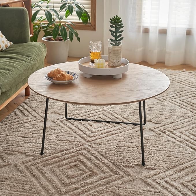 Modern Round Coffee Table 32 in, Acacia Wood Finish Living Room Table
