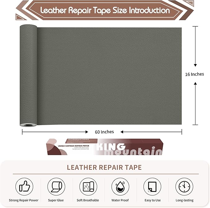 KING MOUNTAIN Leather Repair Tape, 16 x 60 Inches, Self-Adhesive, Waterproof