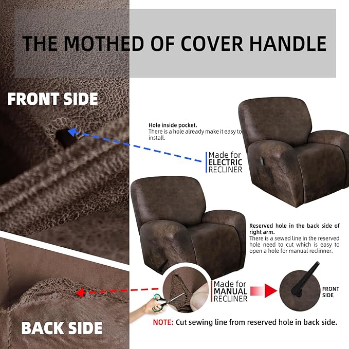 ANARACHON Recliner Chair Covers Leather Like, 4 Pieces Recliner Cover