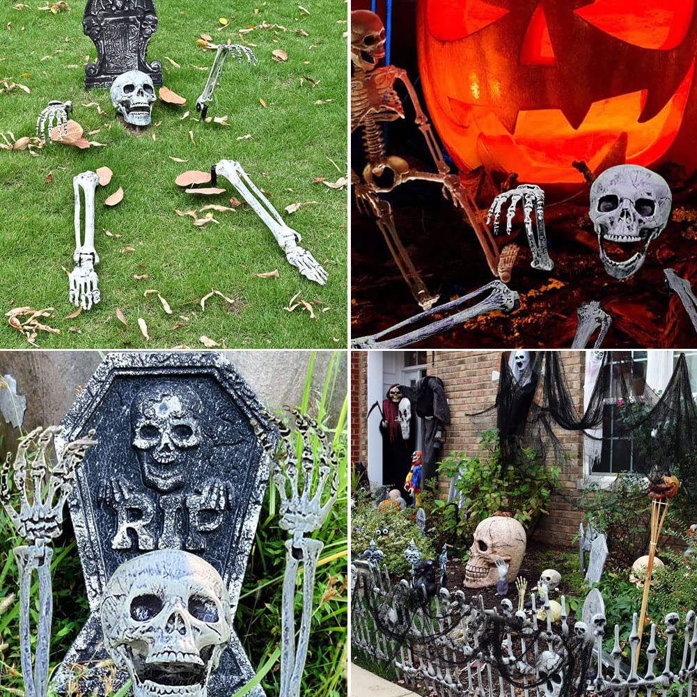 UMEELR 5 Set Skeleton Bones and Skull Halloween Decoration, Realistic Graveyard Groundbreaker Include Skeleton Stakes Skull and Arms Legs, Outdoor Yard Lawn Graveyard Ground Decor Party Supplies