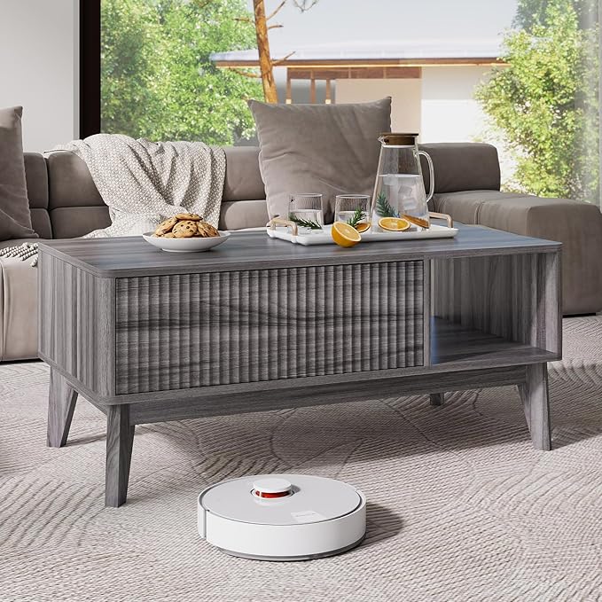 LYNCOHOME Fluted Lift Top Coffee Table
