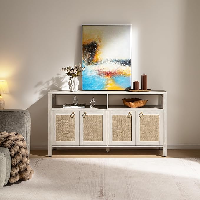 SICOTAS Rattan TV Stand for Television up to 120"