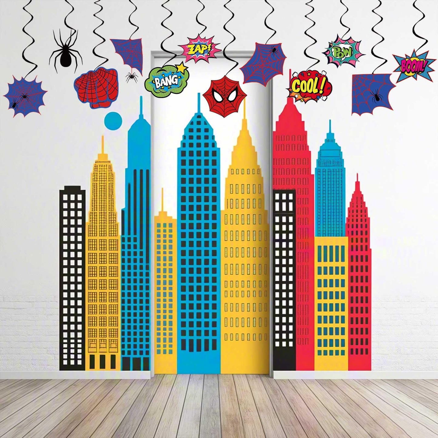 Spider Birthday Decorations Heros Party Decor, Assembled and Ready to Use, Spider Web Theme Party Hanging Swrils 24pcs Party Streamers Kids Birthday Party Decor Supplies