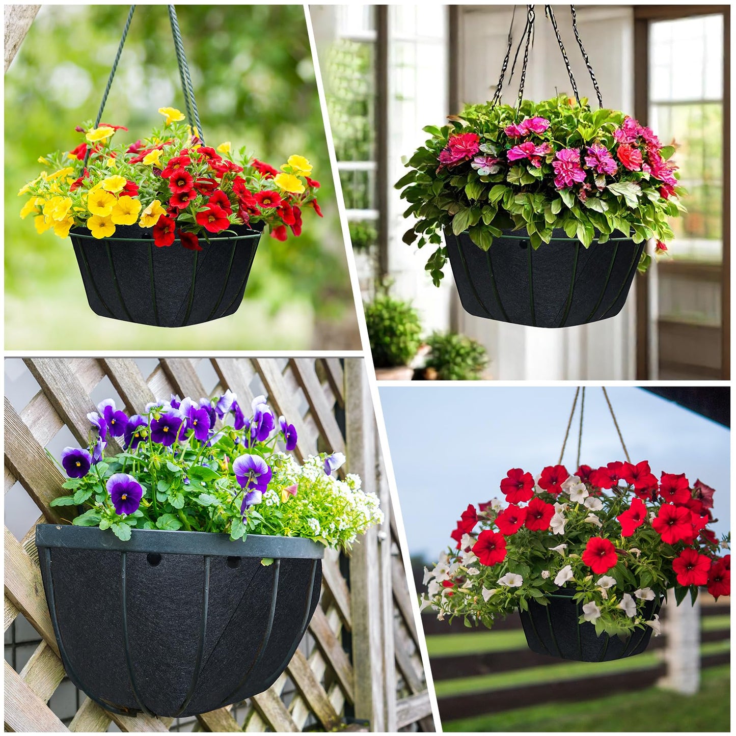 AHFCANG 14Inch Round Fabric Planter Liners (4pcs), Felt Flower Pot Liners for Hanging Baskets, Planter Liner for Garden Flower Vegetables Plant Indoor/Outdoor (Black)