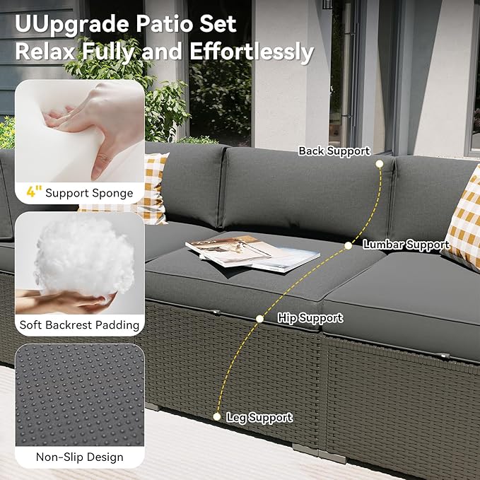 Aoxun Patio Furniture Set with Fire Pit Table, 8 Piece Outdoor Sectional Sofas