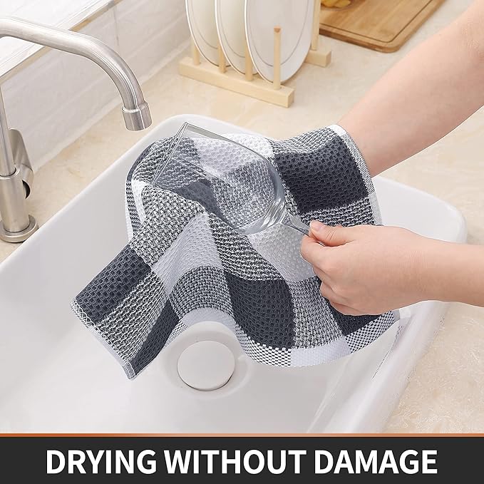 Homaxy 100% Cotton Waffle Weave Check Plaid Dish Cloths, 12 x 12 Inches