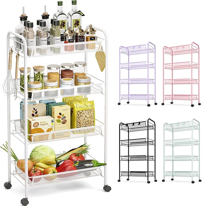 TOOLF 4-Tier Rolling Cart, Metal Utility Cart