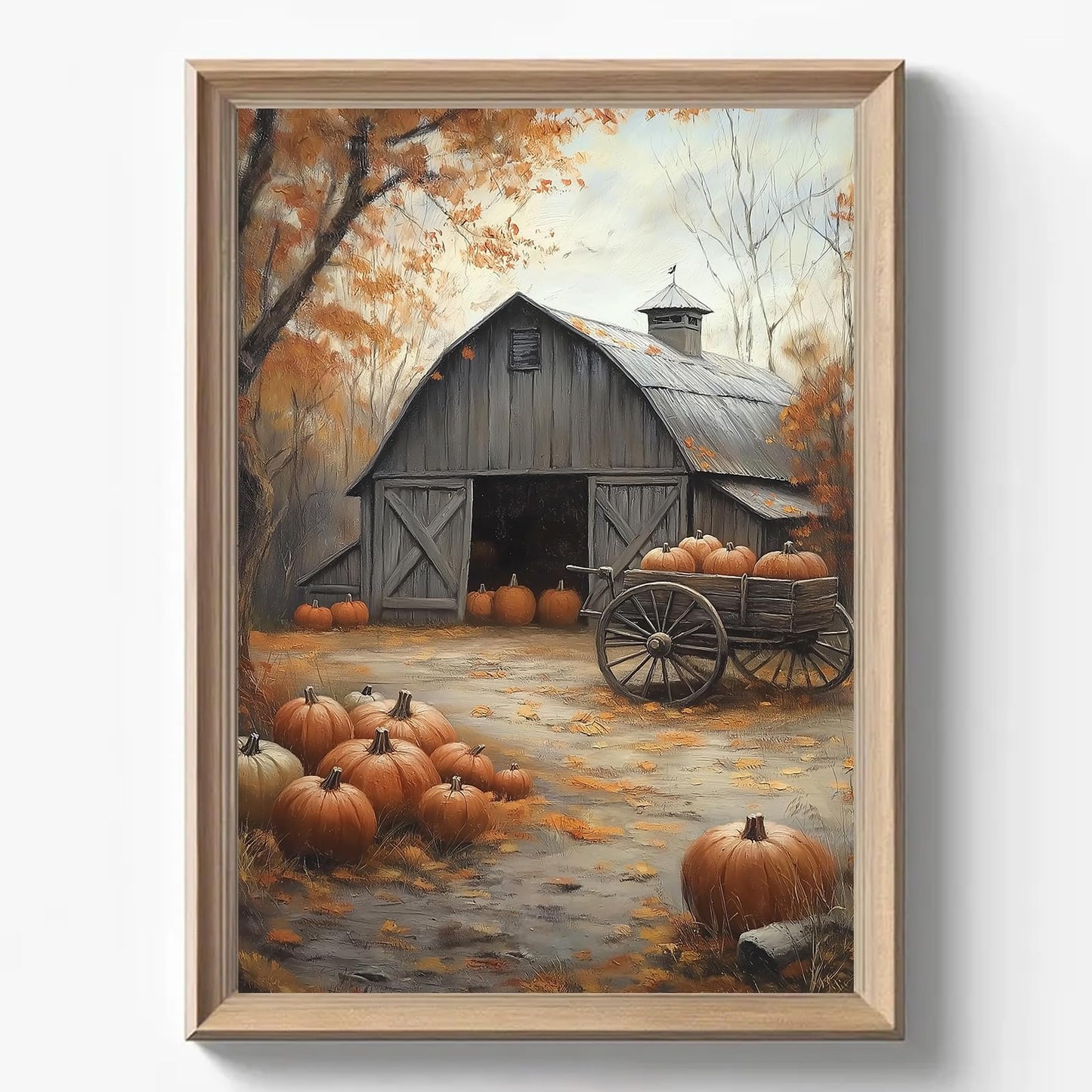 Pumpkin Wall Art Halloween Autumn Canvas Vintage Barn Wall Art Autumn Farmhouse Picture Fall Pumpkins Prints Vintage Halloween Poster Farmhouse Landscape Canvas 24x16inch Frameless