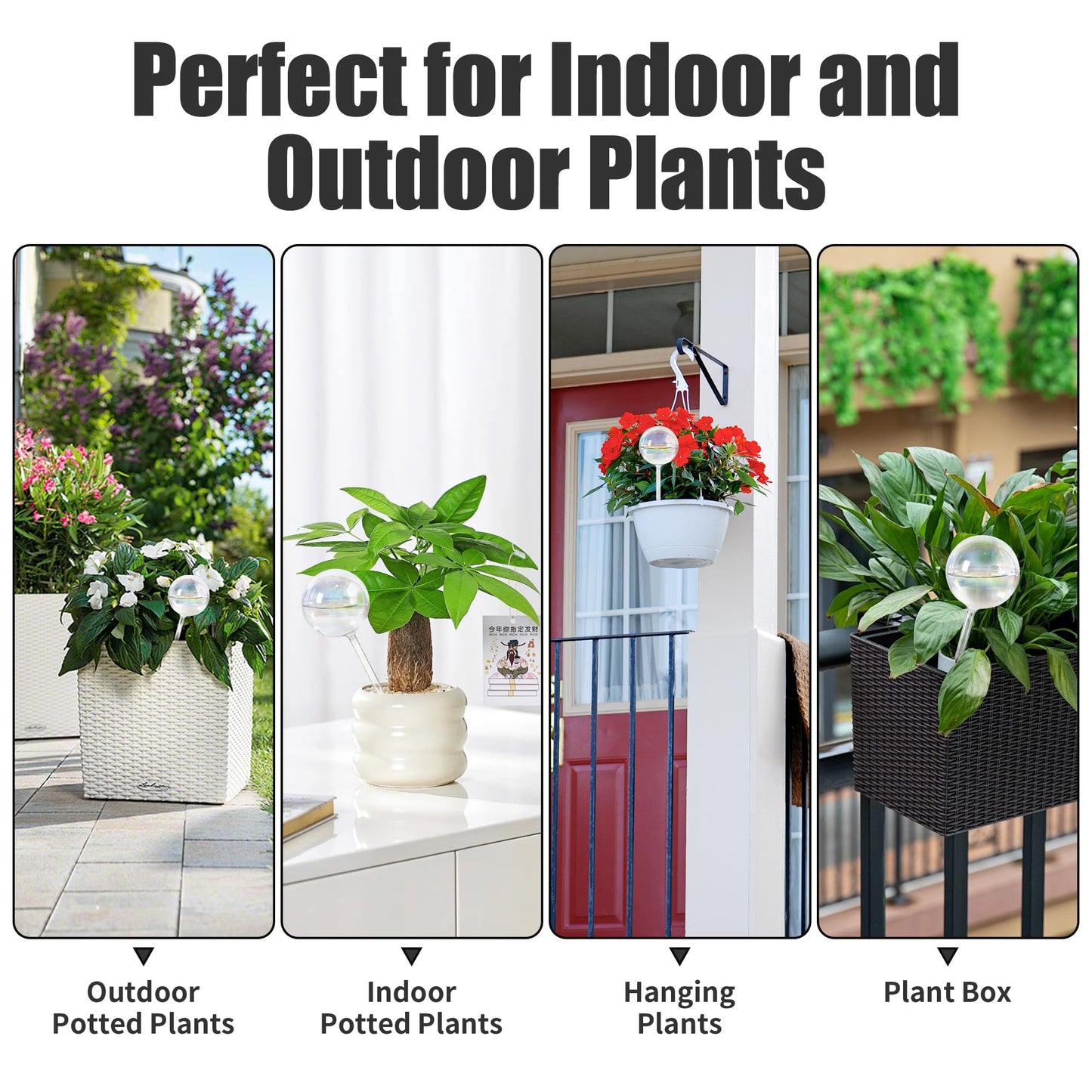 13oz Self Watering Globes (4 Pack),Large Glass Plant Water Bulbs for Vacation, Automatic Drip Irrigation,Iridescent Rainbow Watering Stakes for Indoor & Outdoor Plants (Up to 2 Weeks Hydration)