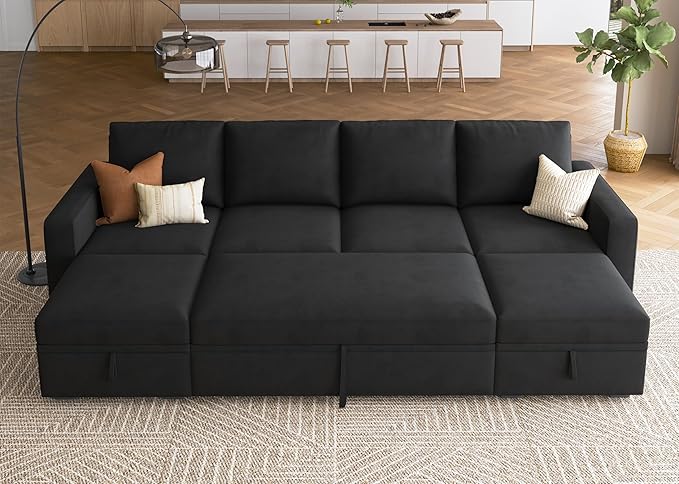 HONBAY Modular Sectional Sleeper Sofa Bed, Velvet Sectional Couch