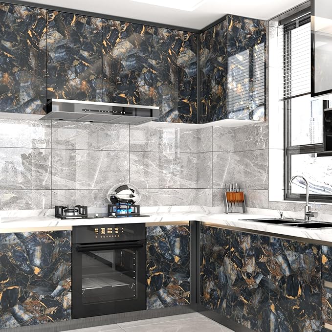 Marble Black/Purple Contact Paper Peel and Stick Countertops Gold Wallpaper