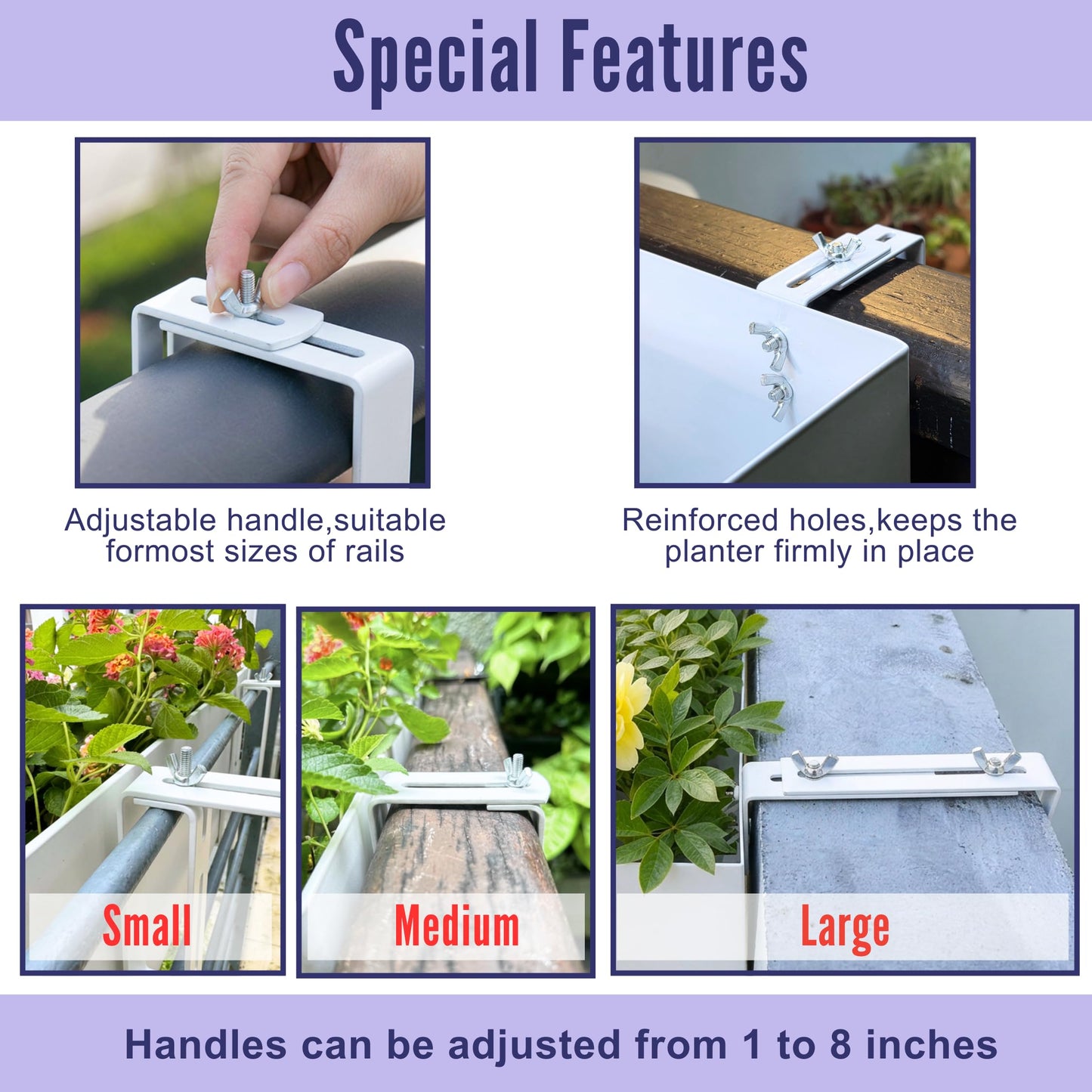LaLaGreen Planter Boxes Outdoor (24 Inch, 2 Pack) White Metal Rectangular Railing Flower Box with Brackets, Deck Railings Planters Fence Balcony Patio Porch Plant Holder Modern Garden Decor Over Rail