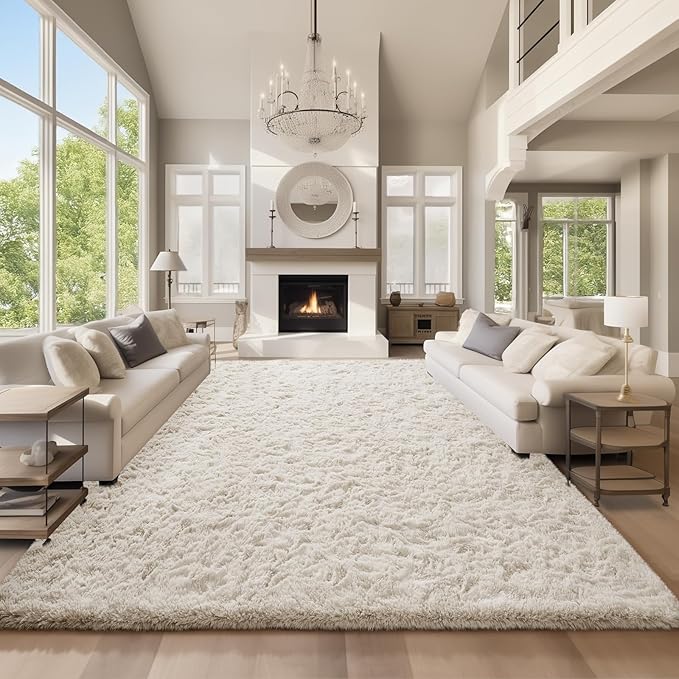 Ophanie Area Rugs 9x12 Living Room, Large Ivory Bedroom Carpet, Big Shag Indoor