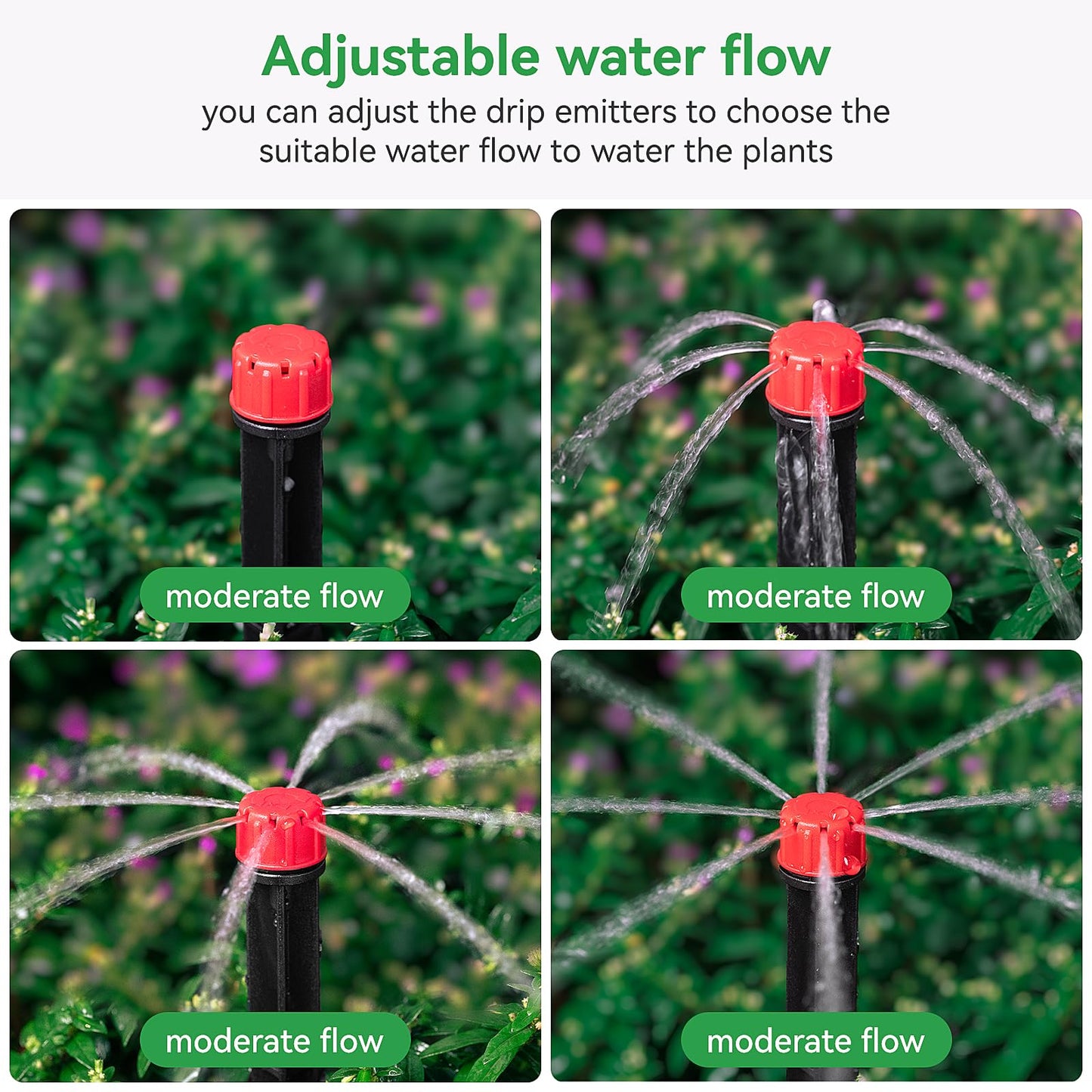 La Farah 50pcs Drip Emitters for 1/4" Drip Irrigation Tubing, Adjustable 360 Degree Water Flow Drippers on 5" Arrow Stake, Garden Irrigation Drippers for (4-7mm) Watering System
