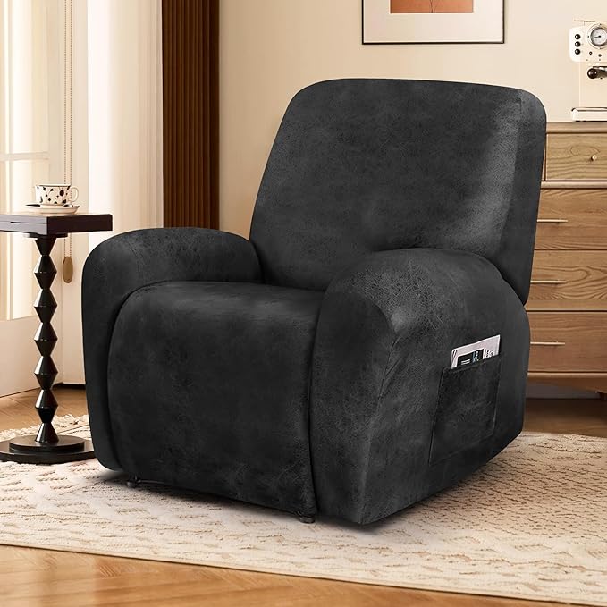 ANARACHON Leather Look Recliner Chair Covers, 4-Pieces Stretch Recliner Cover
