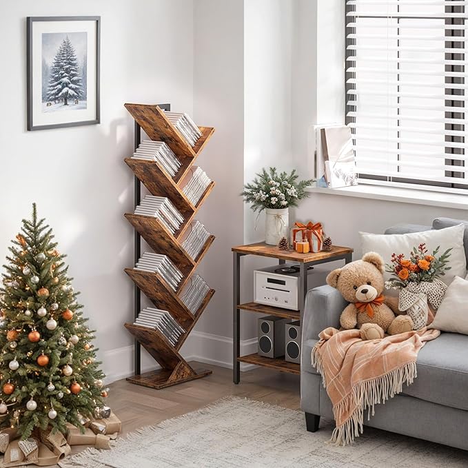HOOBRO Tree Bookshelf, 9-Tier Bookcase Wooden Shelves, Floor Standing Storage