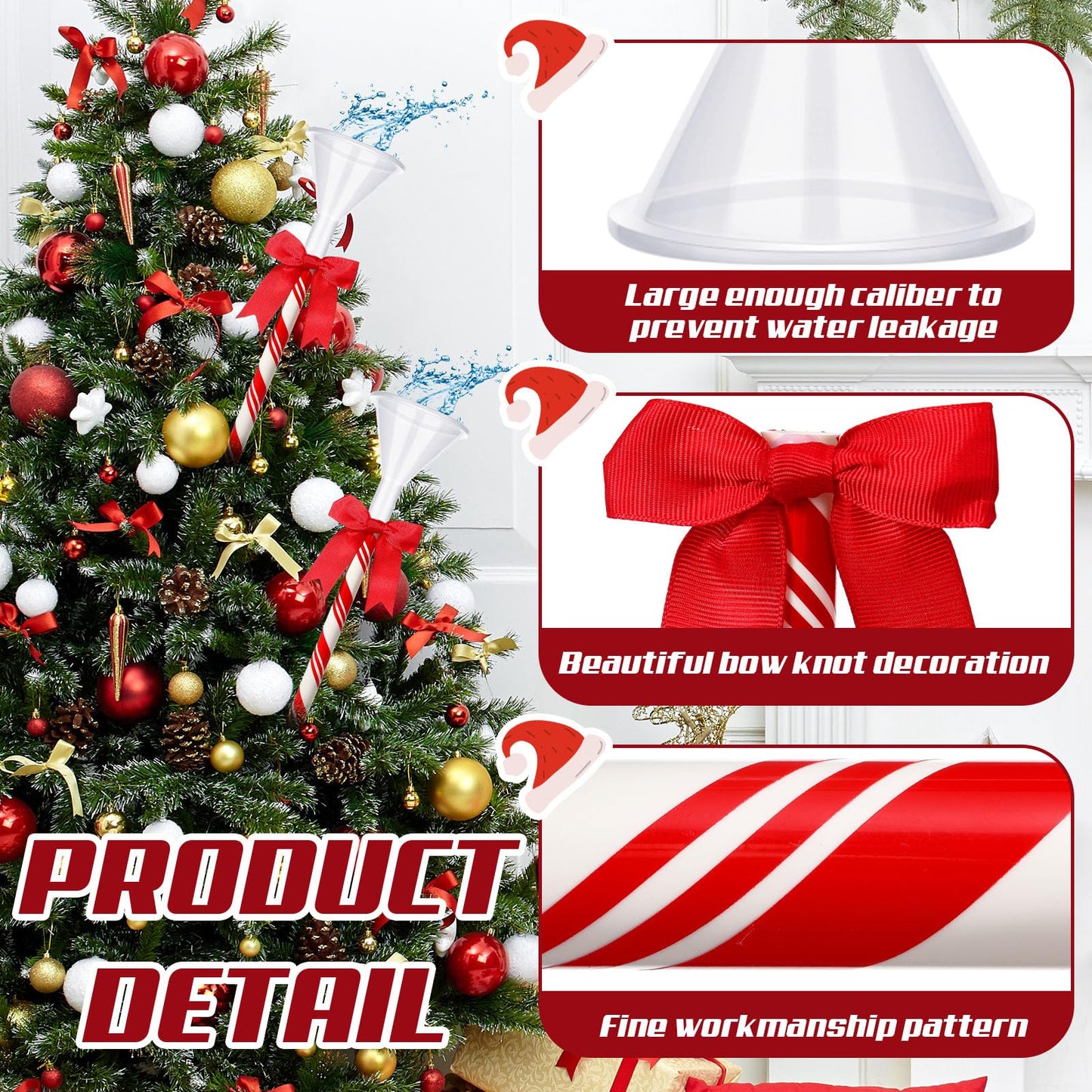 2 Pcs 40 Inch Christmas Tree Watering Funnel Reusable Xmas Tree Funnel Waterer Red and White Striped Christmas Watering System Longer Spout Xmas Device for Indoor and Outdoor Plants