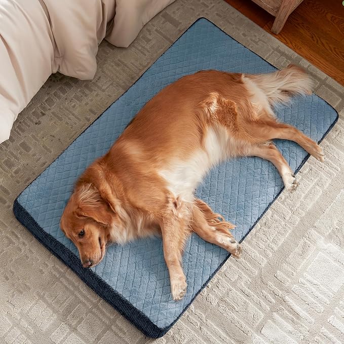JOEJOY XL Dog Beds Large Sized Dog, Orthopedic Big Dogs Crate Bed with Washable Removable Cover, Extra Thick Egg-Crate Memory Foam Pet Beds up to 80 lbs, Blue, 41"x27"