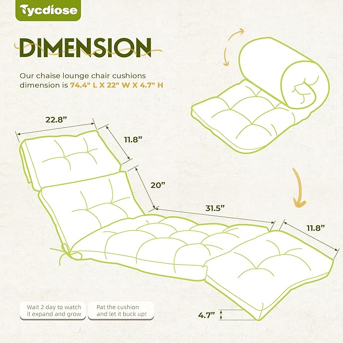 Waterproof Chaise Lounge Chair Cushions Outdoor 74.4 x 22 x 4.7 Inches