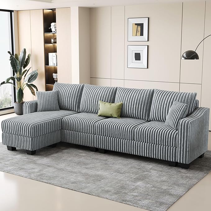 Belffin Sectional Couch with L-Shape Chaise L Shaped Couch with Ottoman