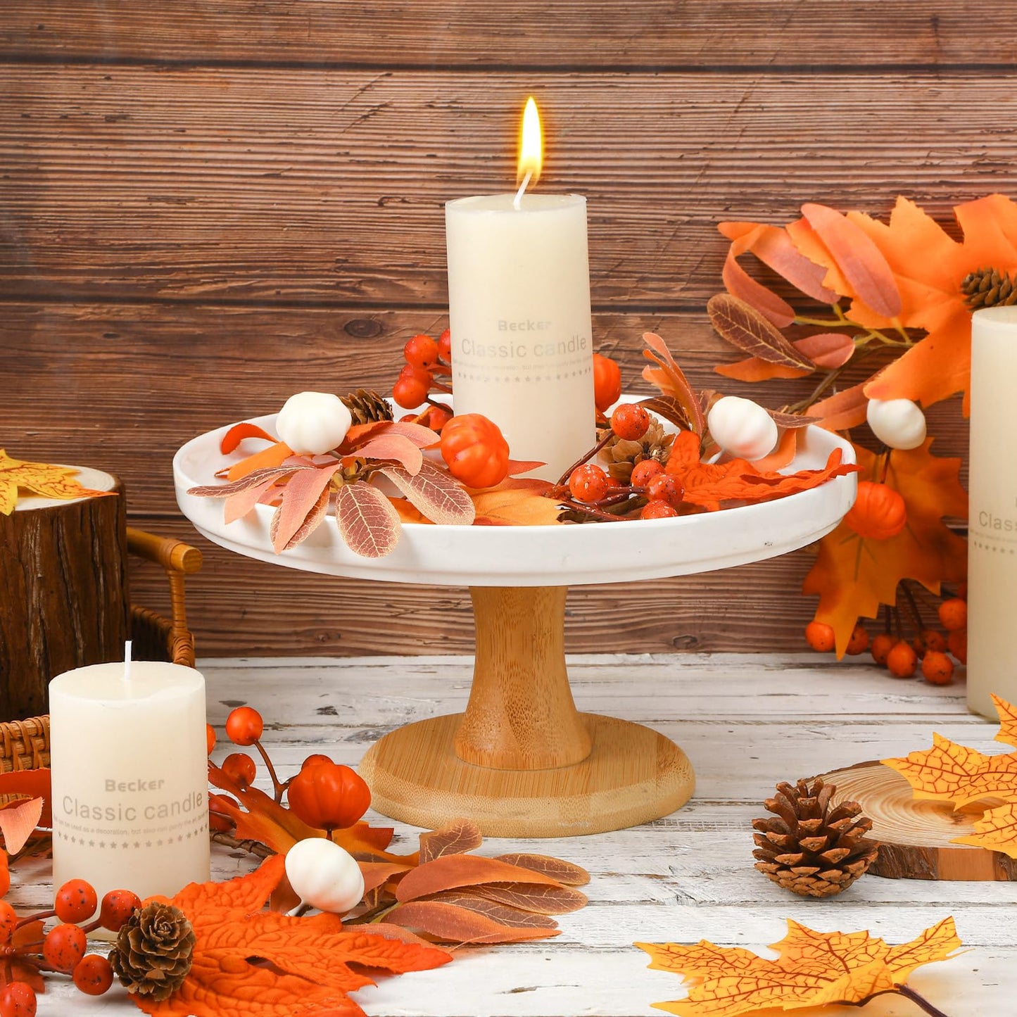 Jansun 4 Pcs Fall Candle Rings, Artificial Maple Leaves Pumpkins Decorative Wreaths for Fall Home Decor Thanksgiving Halloween Centerpieces and Farmhouse Table Settings