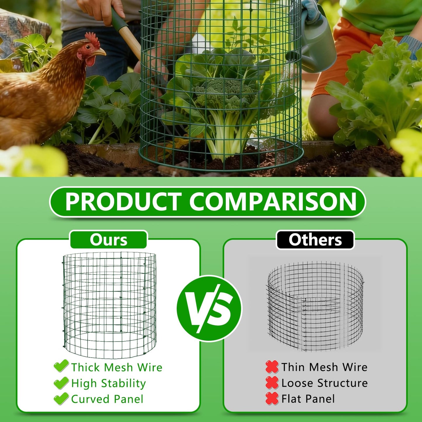 10 Pack Plant Protectors from Animals, 12''x14'' Metal Plant Cages for Outdoor Plants, Garden Plant Protector with Stakes & Zip Ties, Keep Rabbits Squirrels Out, Plant Cage for Flowers Vegetables