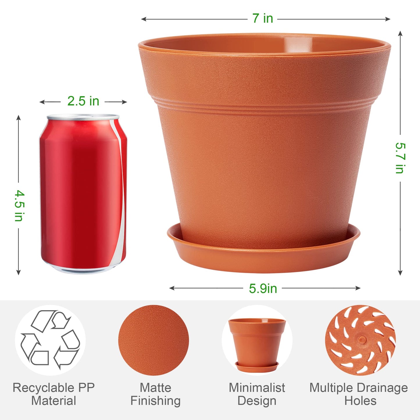 FHWTY 6 Pack 7in Plastic Plant Pots Black & 6 Pack 7in Plastic Plant Pots Terracotta