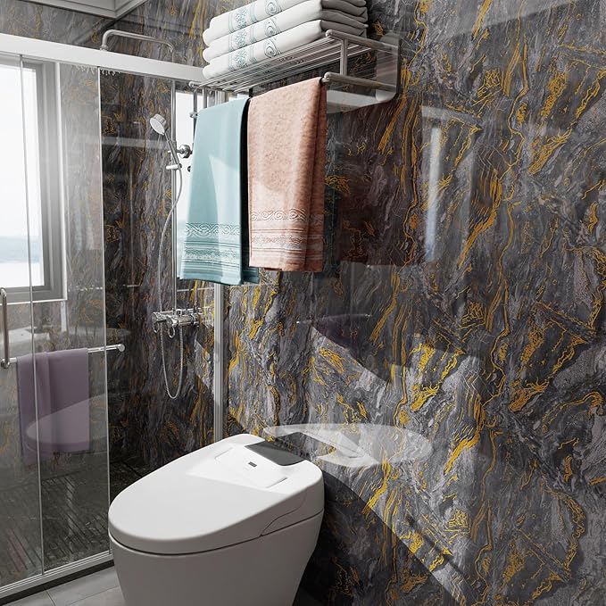 Grey Gold Marble Contact Paper for Countertops A Set of 15.7" X 472"Glossy Peel