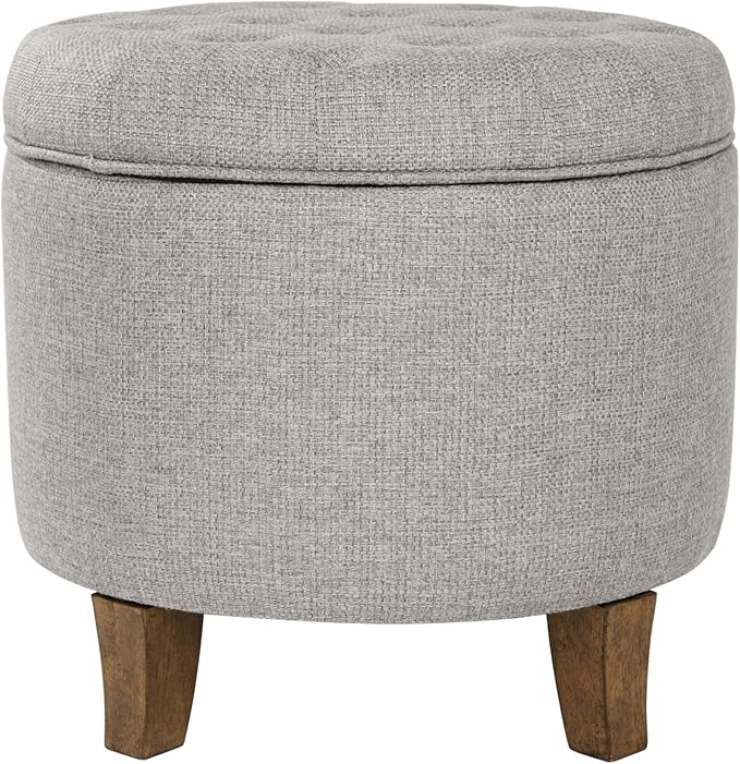 Homepop Home Decor | Upholstered Round Tufted Foot Rest Ottoman | Ottoman
