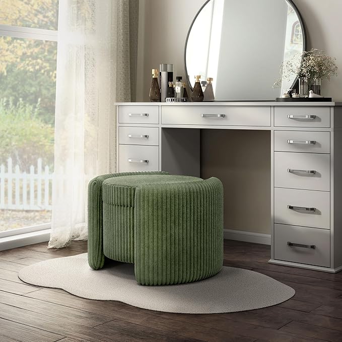 Furniture of America Lennox Modern Chenille 25-inch Round Storage Ottoman