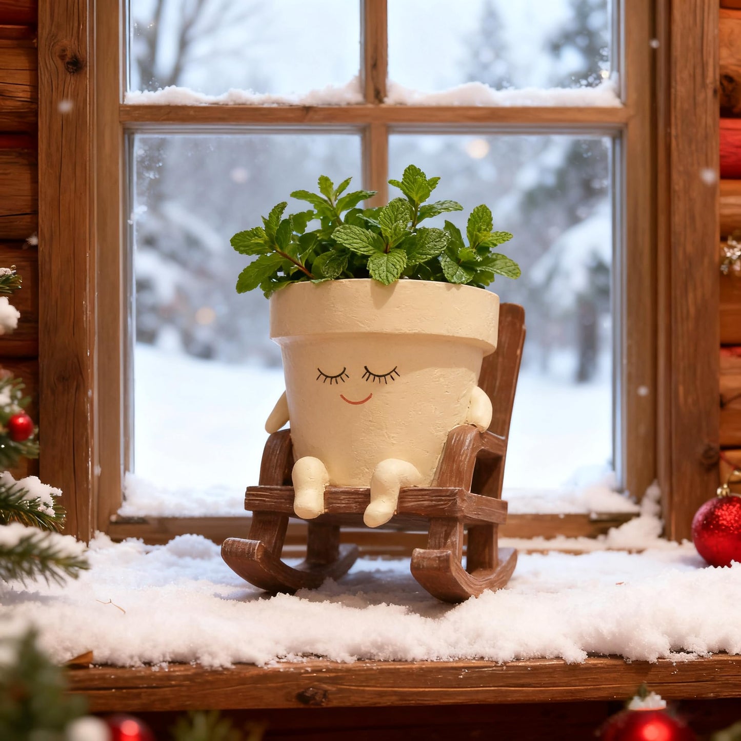 ADBWIN Sit Rocking Chair Succulent Pots - Smily Face Planter Pot Cute Resin Flower Head Planters for Indoor Gift IdeaI for Mother and Appreciation Christmas with Drainage HoleOutdoor