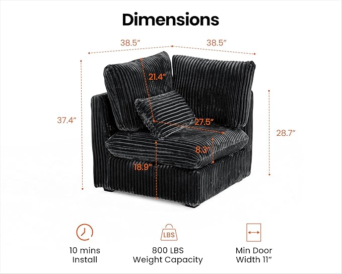 CHIC HOUSE Module for Modular Oversized Couch, Corduroy Customizable Chaise