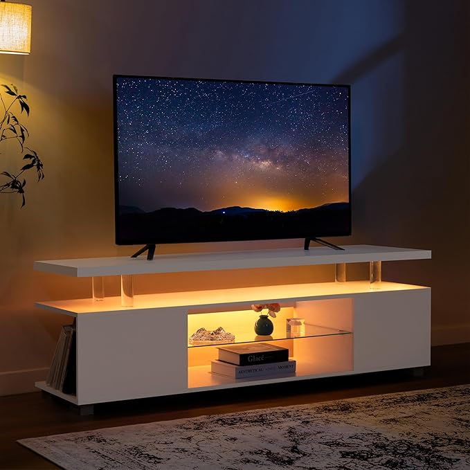 Cubehom White TV Stands for Living Room LED TV Stand Modern TV Stand
