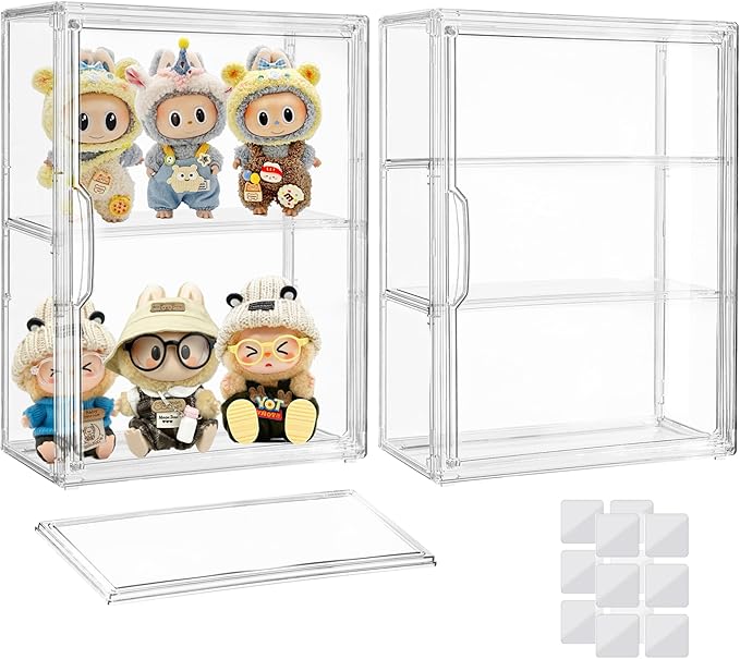 Attelite Acrylic Display Cases for Collectibles, 2 Pack 3 Layer Clear Display