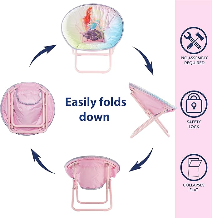 Disney Little Mermaid Toddler Saucer Chair, 19” Folding Kids Chair