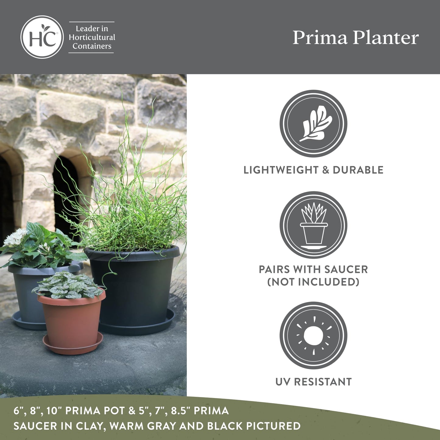 The HC Companies 20 Inch Prima Round Planter Pots with Drainage Holes and Rolled Rim, Lightweight UV-Resistant Plastic Indoor & Outdoor Planters, 2-Pack Flower Pots for Garden & Home Decor, Sandstone