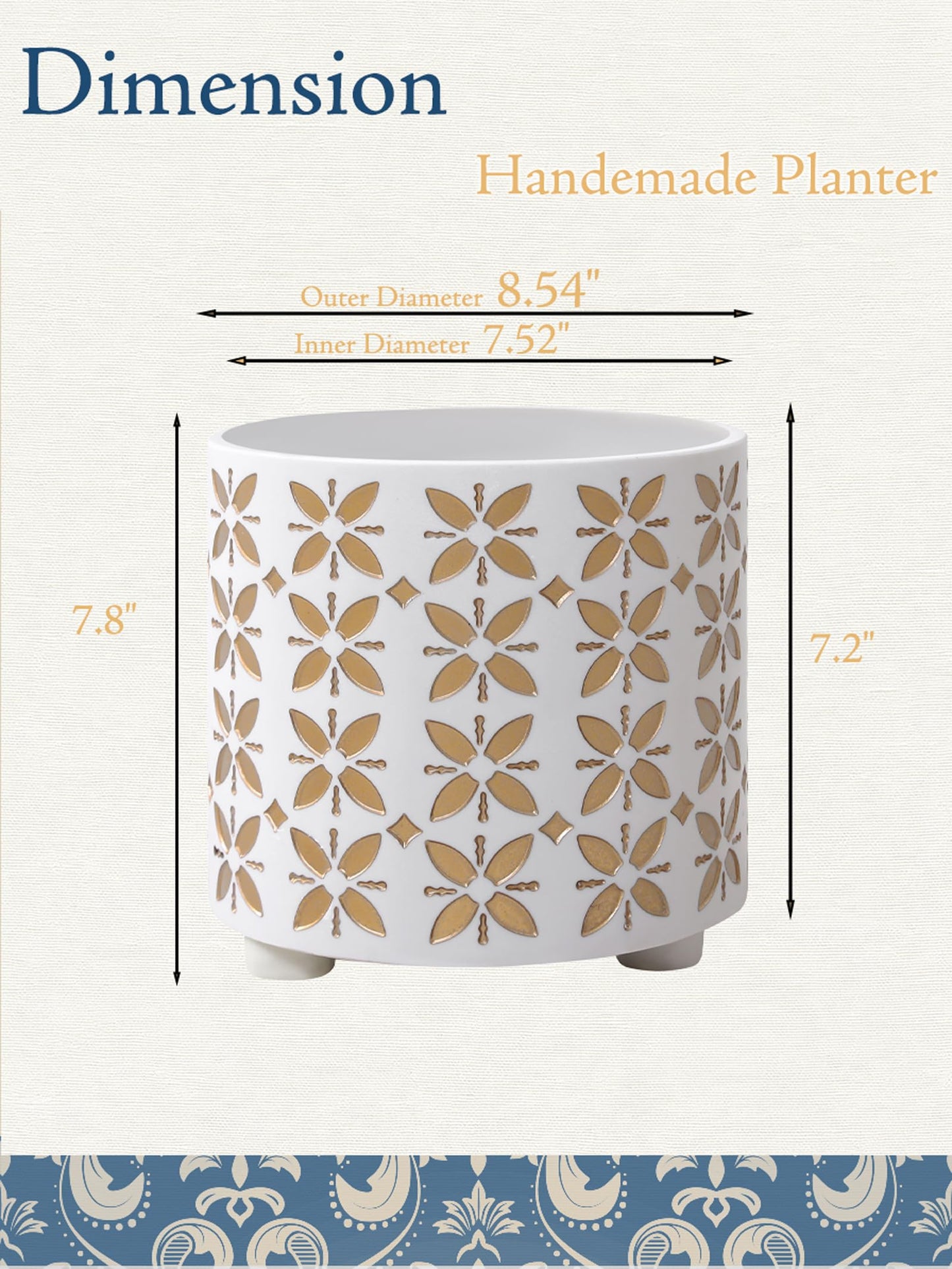 nacltlo 8 Inch Plants Pot, Planter for Indoor Plant, Indoor & Outdoor Flowerpot with Drainage Hole - for Decoration of Home Garden & Terrace, White & Gold