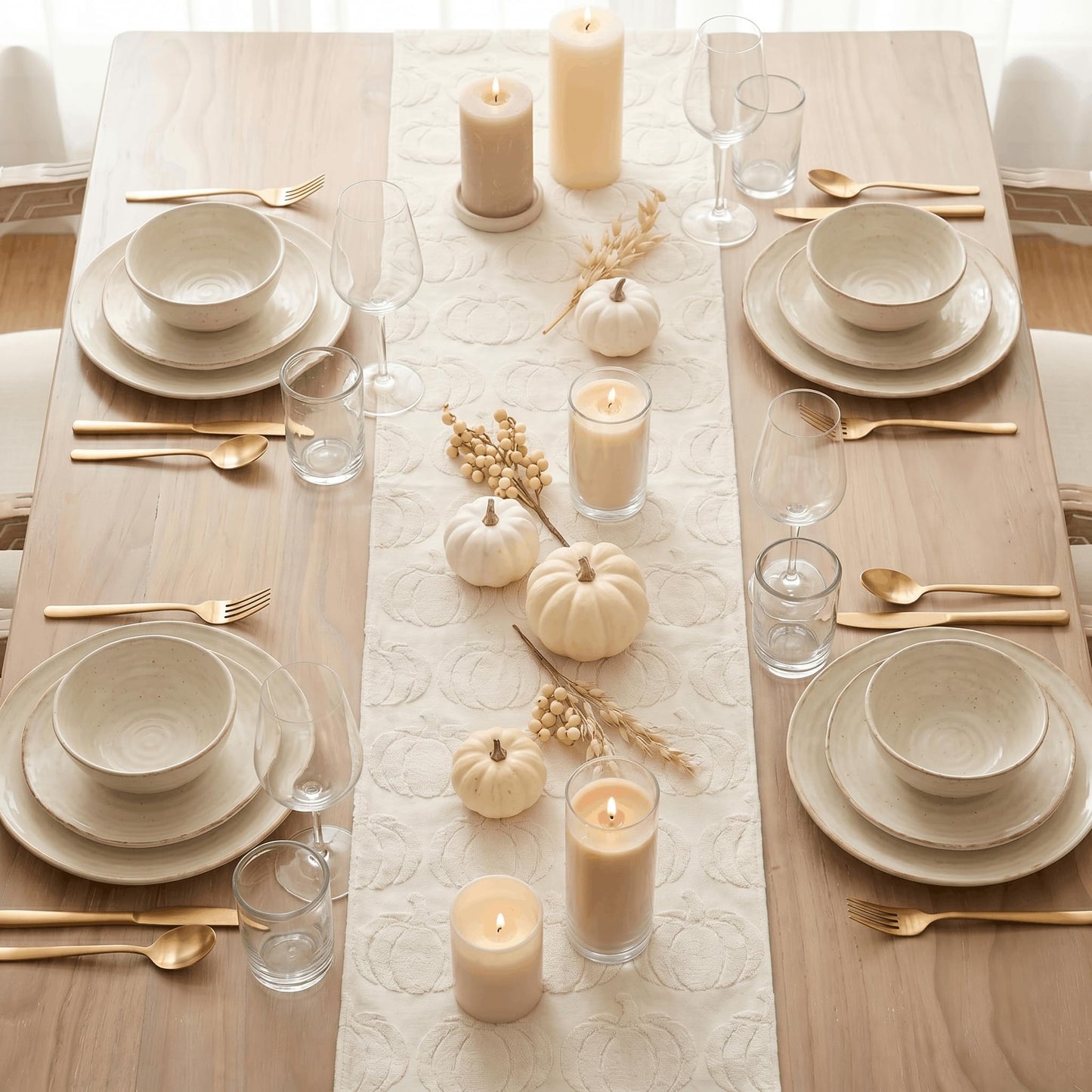 Artoid Mode Beige Soft 3D Jacquard Pumpkin 100% Cotton Fall Table Runner, Autumn Thanksgiving Holiday Kitchen Dining Table Decoration for Home Party Decor 13x72 Inch