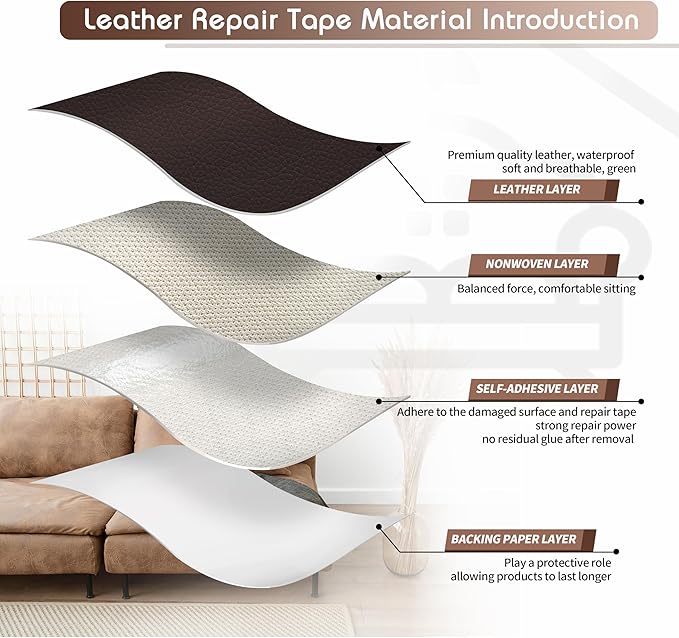 KING MOUNTAIN Leather Repair Patch, 12 x 60 Inches self Adhesive Leather Repair