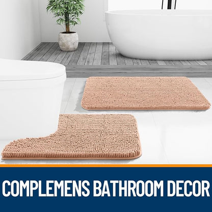 OLANLY Large Bathroom Rugs 50x30, Extra Soft Absorbent Chenille Bath Rugs, Rubber Backing Quick Dry, Machine Washable Bath Mats for Bathroom Floor, Tub and Shower, Home Decor Accessories, Peach